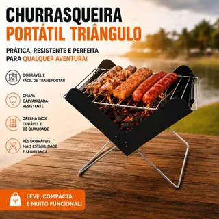 Churrasqueira Portátil Triângulo A Carvão Dobrável Grelha Inox Para Camping Praia Jardim