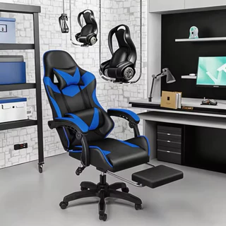 Cadeira Gamer Escritório Giratória Ergonômica Em Couro Encosto Regulável Com apoio Para Pés