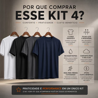 Kit 4 Camisetas Dry Fit Masculina Leve e Respirável Ideal para Academia, Corrida, Esportes, Treinos