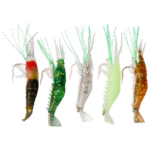 Kit 5 Iscas Artificiais Camarão Soft 8cm Pesca Esportiva Camarões Silicone com Anzol Para Robalo Tucunaré Traíra e Mar
