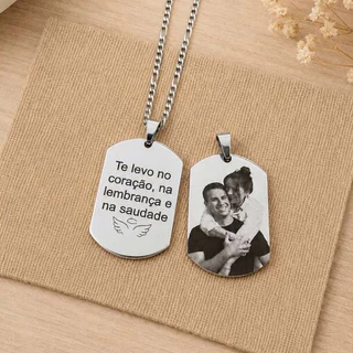 Colar com Pingente Placa Inox Personalizado Com Foto e Frase Gravado a Laser Presente Brinde Casal Masculino Feminino