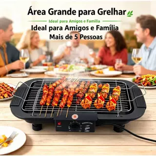 Grelha/churrasqueira elétrica portátil de mesa, 1500W (110V) 60HZ, ideal para piqueniques, cozinhas e churrascos.