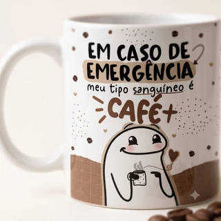 Caneca Flork Café 320ml Meu Tipo Sanguíneo Café+ Presente Criativo com Frase Engraçada