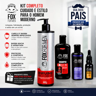 KIT BARBA FOX FOR MEN SHAVING CREME - SHAMPOO 4 EM 1 - BALM - ÓLEO
