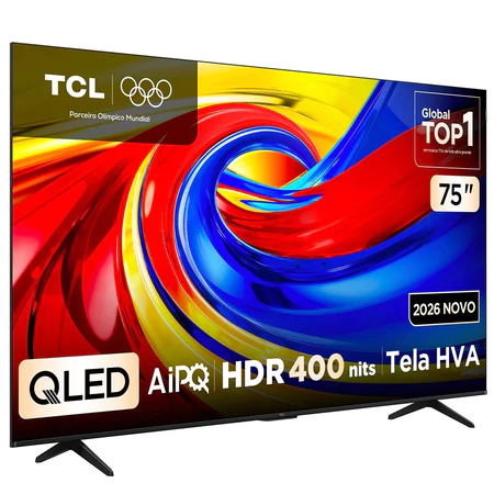 Smart TV TCL 75 Polegadas 75P7L 4K QLED Google TV Dolby Vision Atmos 120Hz WiFi Bluetooth