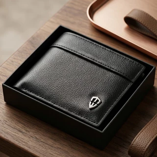 Carteira Masculina Couro Sintético com Zíper Porta Cartões Porta Documento Dobrável Slim Elegante