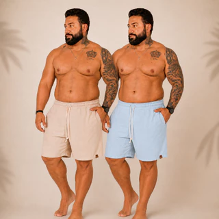 Kit 2 Shorts Plus Size Masculino em Linho Premium com Elástico e Cordão – Confortável e Casual
