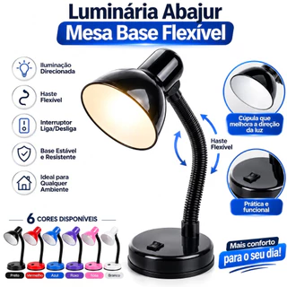 Luminária Abajur Mesa Base Flexível Dobrável Articulável Mini Pixar de Estudo para Escrivaninha Led