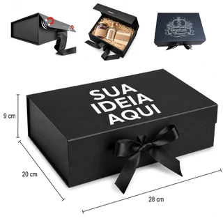 Caixa Presente Magnética imã Personalizada Premium Rígida com Fita de Cetim 28x20x9cm