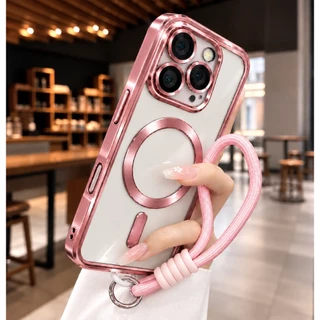 Capa Capinha Com Cordão Compatível Para iPhone 13 14 15 16 16E 17 18 Air Pro Max Premium Magsafe Borda Proteção Câmera