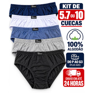 Kit 5, 7 ou 10 Cueca Masculina Algodão do P ao G3 Plus Size para o dia a dia super confortável