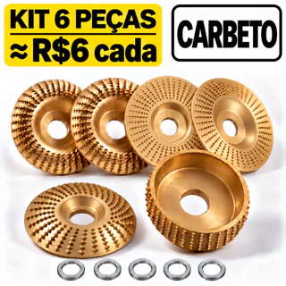 Kit 6 Peças Disco Madeira Carbeto de Tungstênio Esmerilhadeira Desbaste Esculpir Lixar Profissional