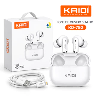 Fone de Ouvido Sem fio Bluetooth TWS Kaidi KD-780 Descrição: Fone de Ouvido Sem fio Bluetooth TWS Kaidi KD-780.