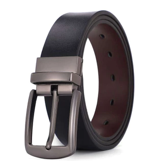 Cinto masculino de duas faces com fivela giratória, estilo business casual, nas cores preto e castanho