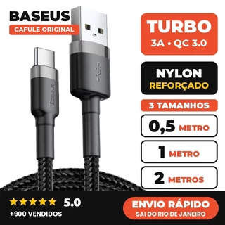 Cabo USB Para Tipo C Baseus 3.A QC3.0 Nylon Carregamento Rápido REFORCADO