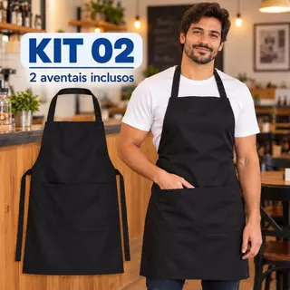 Kit 2 Avental Uniforme Com Bolso Ajustável Corpo Inteiro Oxford Liso Garçom Cozinha Durável Leve