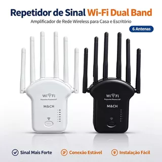Repetidor de Sinal Wi-Fi Dual Band, Amplificador de Rede Wireless com 6 Antenas, Modo Repetidor/Roteador/AP para Casa
