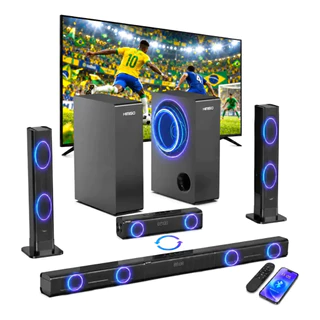 Soundbar HIMISO Desmontável Bluetooth com Subwoofer, Home Theater para TV, Modo Torre Parede com Controle Remoto