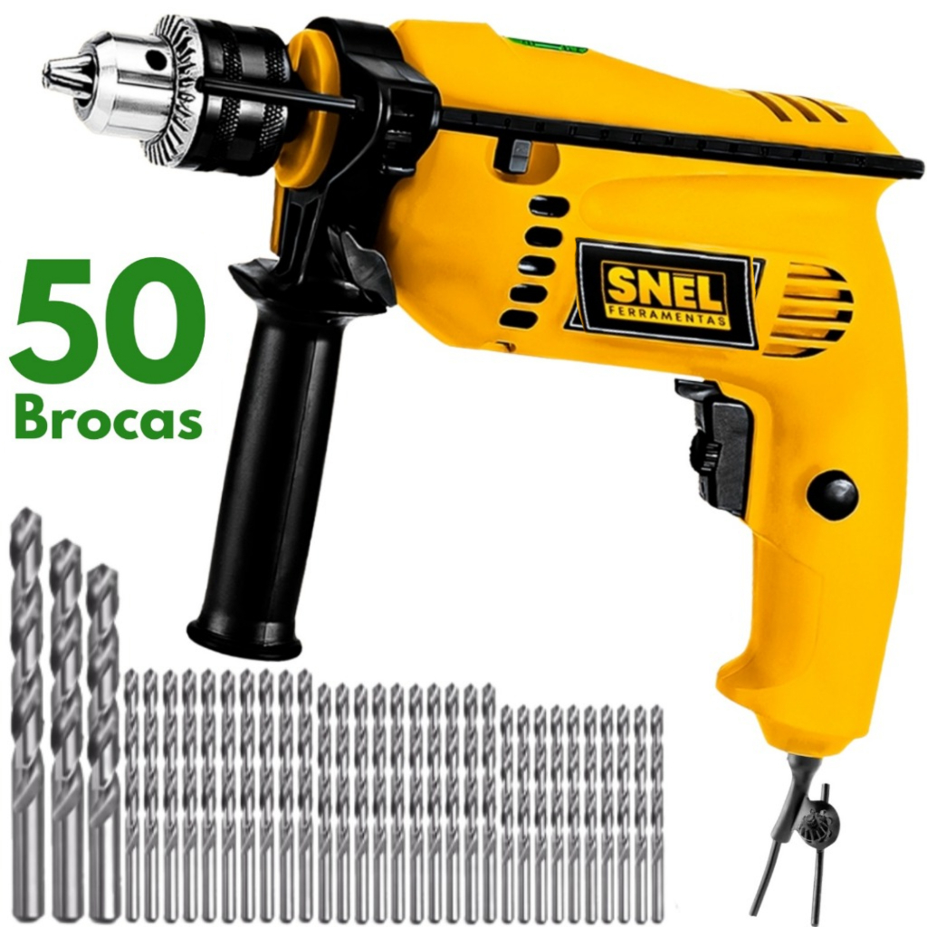 Furadeira Parafusadeira Impacto Martelete 650W Mandril 1/2 127V OU 220V Com Kit 50 Brocas