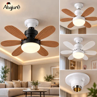 Ventilador Teto Com Luz 80W Integrada Silencioso Branco 6 Pás Com Controle Remoto Com Base E27