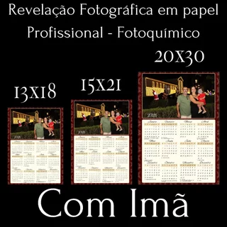 kit 16 Calendário 2027 com Foto Personalizada e Imã 13x18 cm ou 15x21 cm ou 20x30 cm Revelação Químico