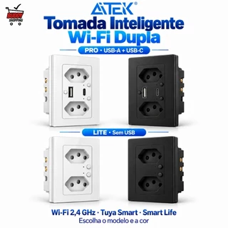 Tomada Inteligente Wi-Fi Dupla de Parede Aitek Tuya Smart Life Bivolt PRO ou LITE Preta ou Branca