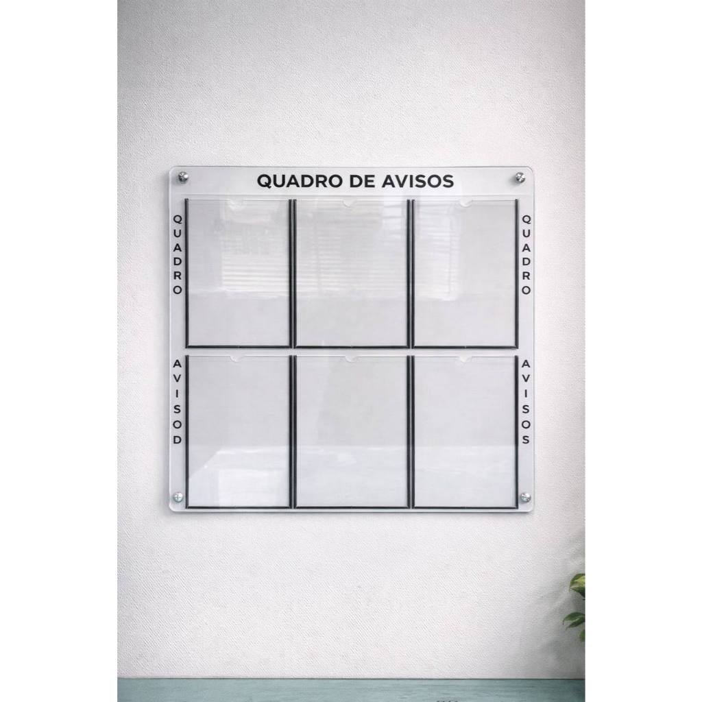 Quadro Avisos Prontuário 6 Displays A4 Acrílico Parede Vária