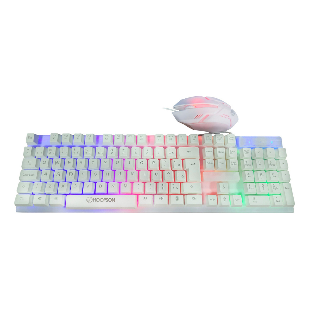Kit Teclado e Mouse branco Gamer RGB LED USB ABNT2 Profissional Luz PC Notebook