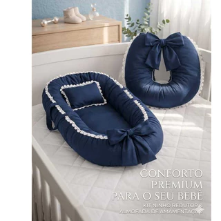 Kit Ninho Redutor De Berço + Travesseiro  + Almofada Amamentação Com Zíper E Refil em Oferta na Shopee
