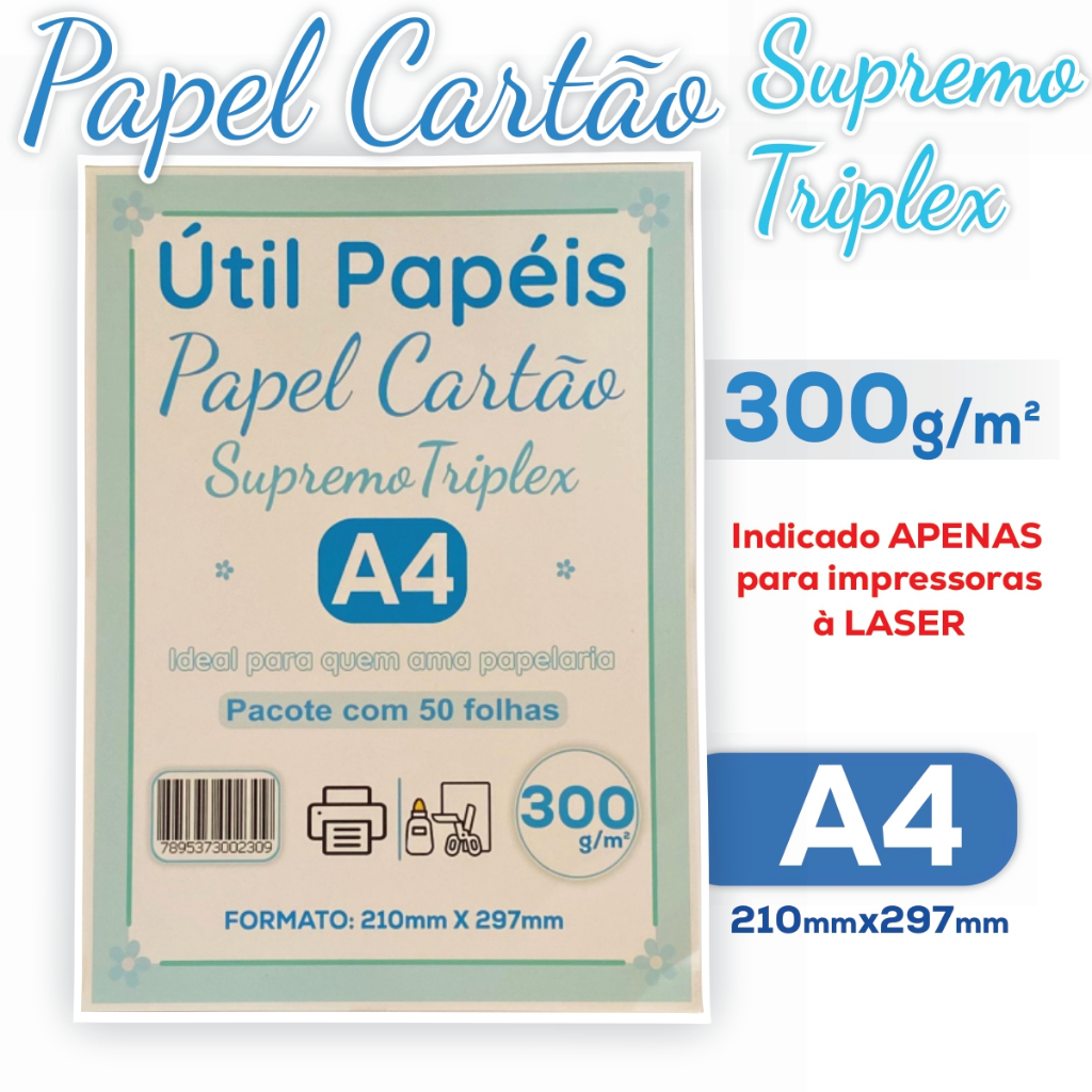 Papel Cartão Supremo Triplex 300g A4 Pacote c/ 50 Folhas 210x297mm ...