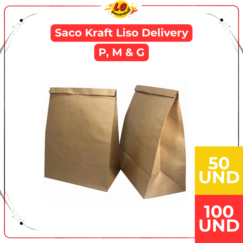 Saco Kraft Liso Delivery 50 e 100 Unidades Embalagem para La