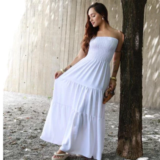 Vestido femenino Longo 3 Marias Tomara que Caia CASUAL DUNA com Lastex no busto em Oferta na Shopee