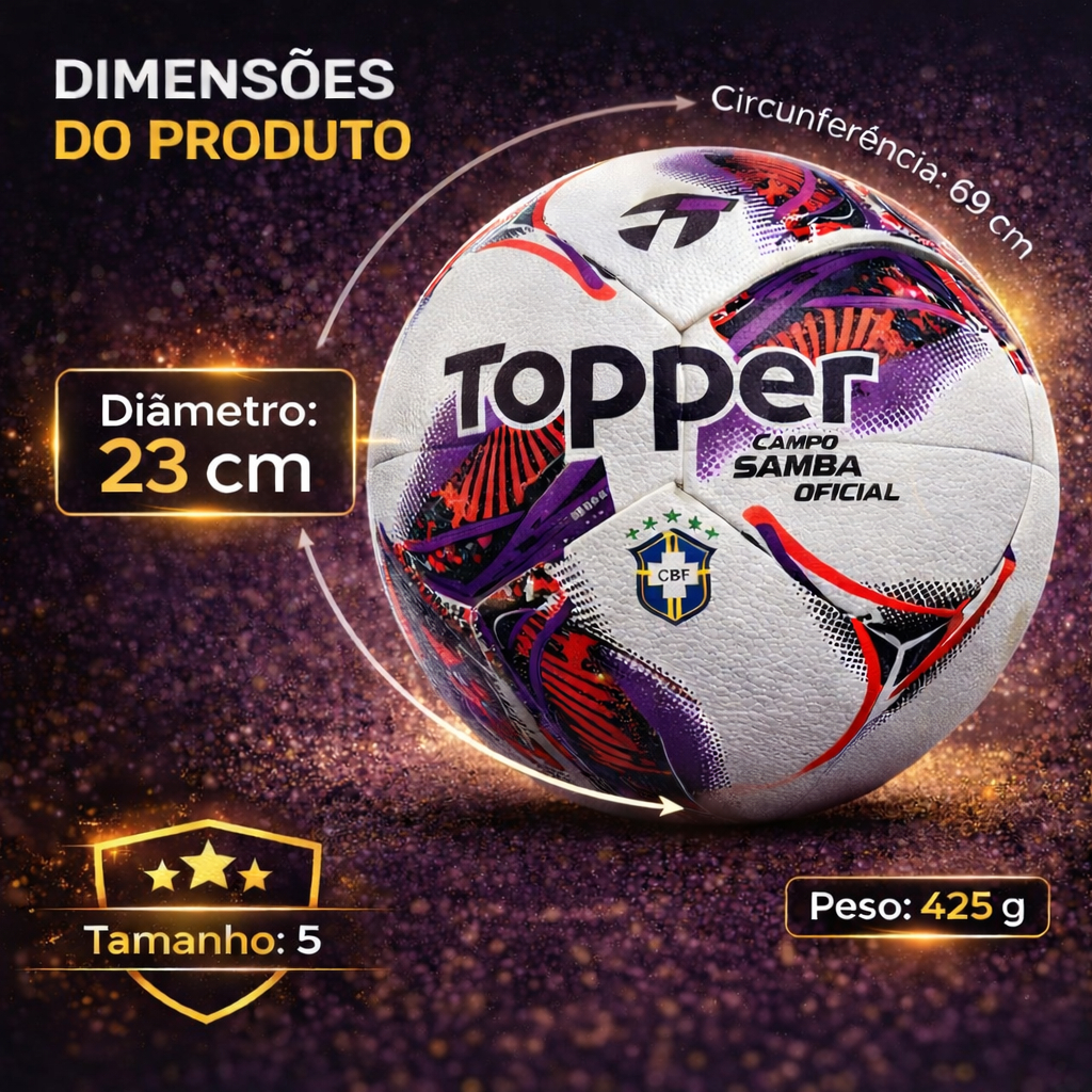 Bola de Futebol Campo Topper Samba N5 Oficial CBF Copa do Mundo 2026 ...