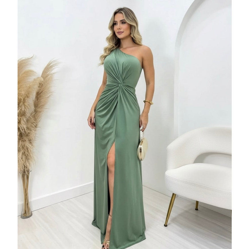 Vestido De Festa Madrinha Convidada De Casamento Um Ombro Só Fenda ...