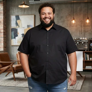 Camisa Social Masculina Plus Size Manga Curta Botão Colarinho Elegante Confortável Tamanhos Grandes