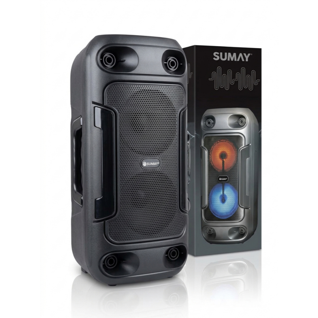 Caixa de Som Bluetooth Sumay 80W RMS Potente Slim Black Com LED RGB ...