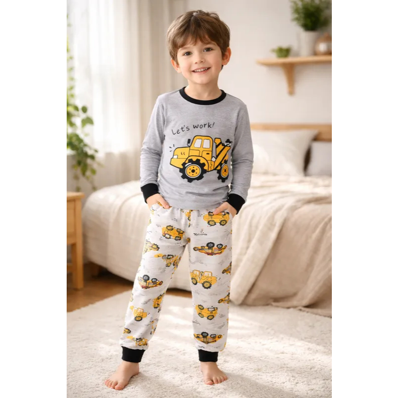 Pijama Infantil Masculino Inverno Let's Work - Hey Kids Mescla em Oferta na Shopee