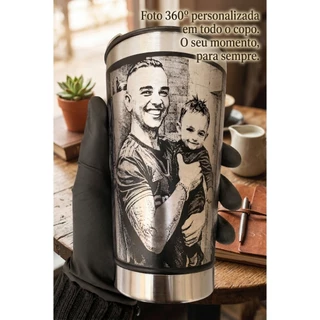 Copo Térmico Com Foto Personalizado Gravacao a Laser Inox Alta qualidade Abridor e Tampa