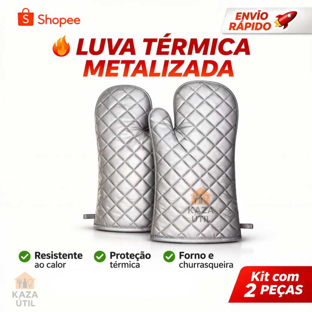 Kit 2 Luva Térmica Metalizada de Cozinha Proteção para Forno