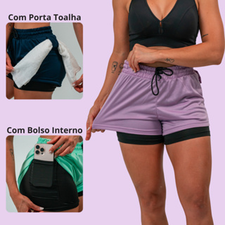 SHORTS COMPRESSÃO 2 EM 1 FEMININO para Academia Treino Caminhada e Corrida Dry Fit com Bolso Celular