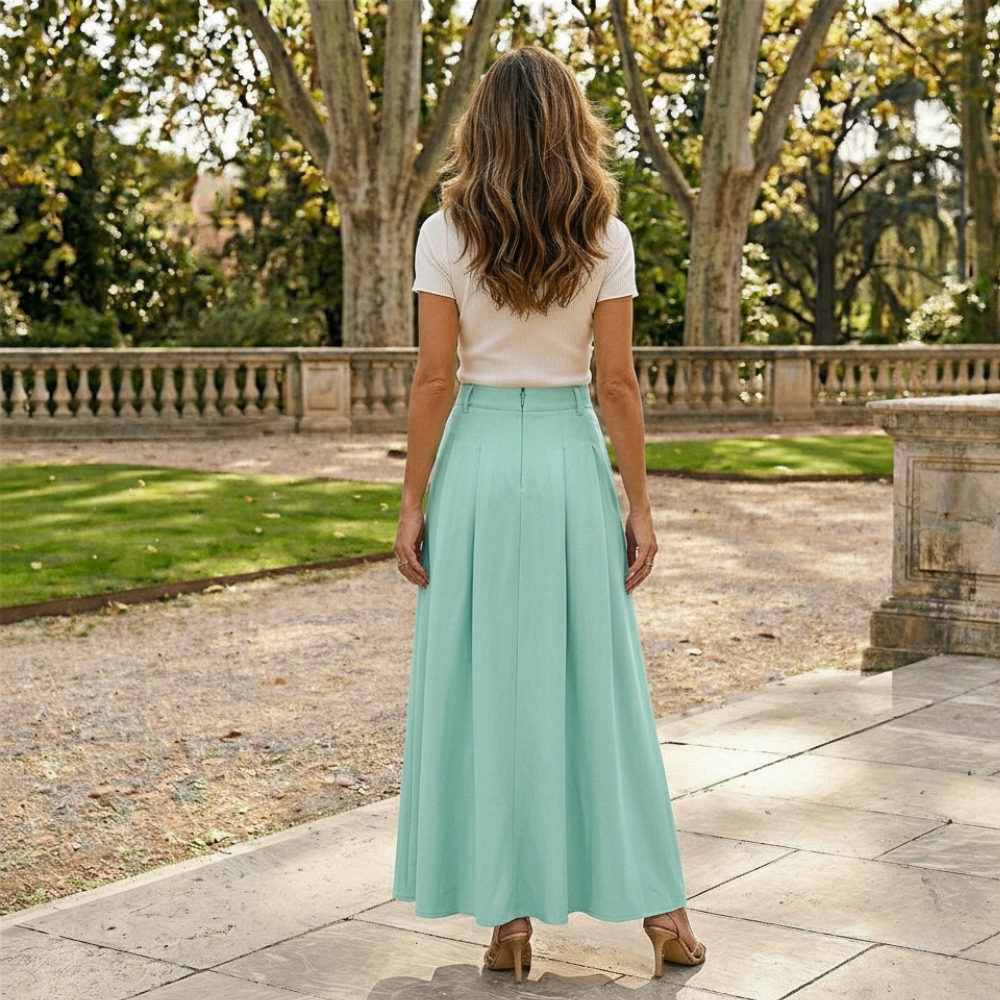 Saia Midi Plissada LOUIS TWILL Cintura Estruturada Feminina