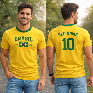 Camiseta Brasil  Copa do mundo Personalizado Com seu Nome e Numero Premium | Confortável, Não Desbota e Secagem Rápida em Oferta na Shopee