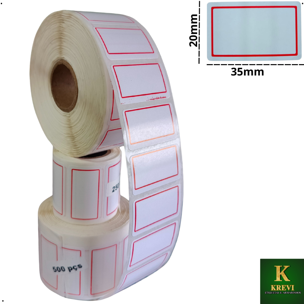 1.000 Etiquetas 35x20mm fundo branco Tarjada VERMELHO Multiu