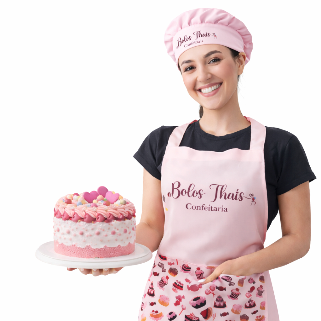 Kit Avental + Touca Personalizado Rosa | Oxford | Nome ou Lo