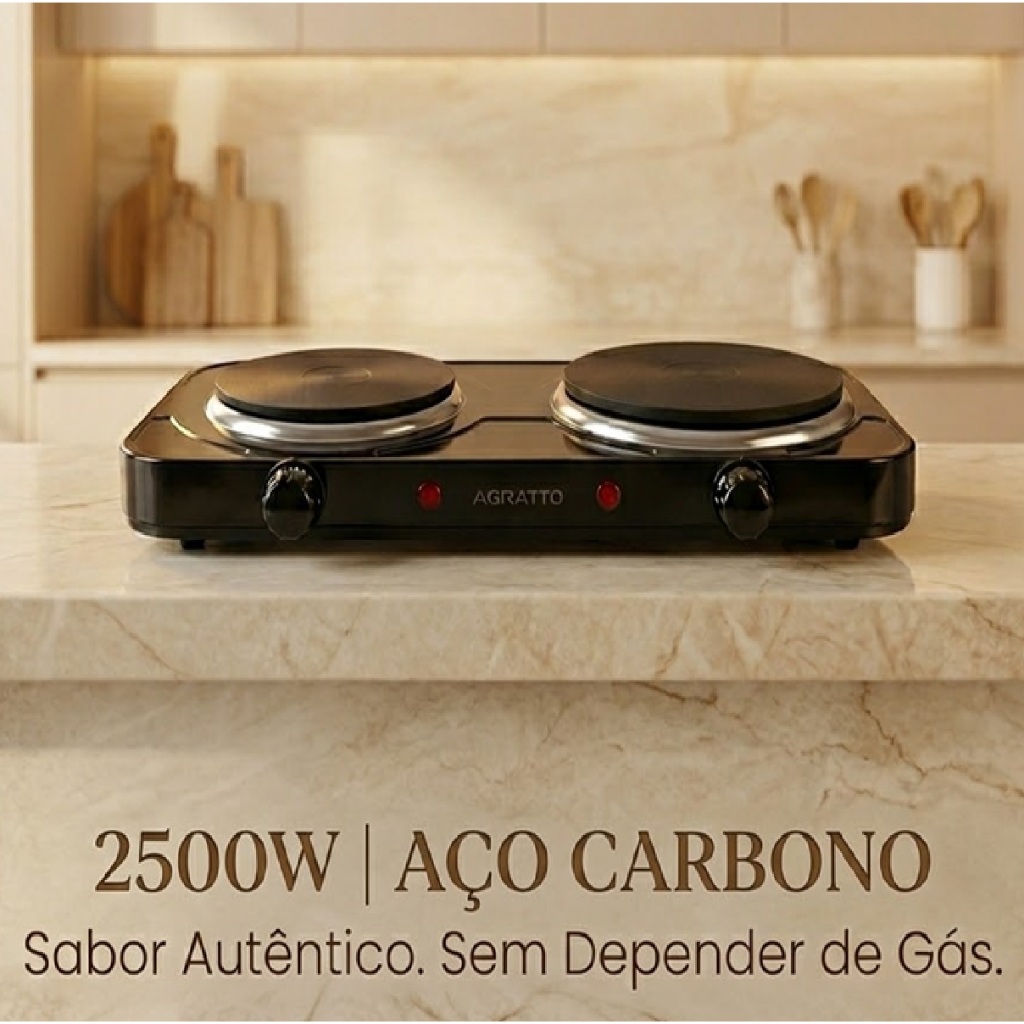 Fogão Elétrico Mesa 2 Bocas 2500W Potente Sem Gás Fácil Limpeza Aço ...