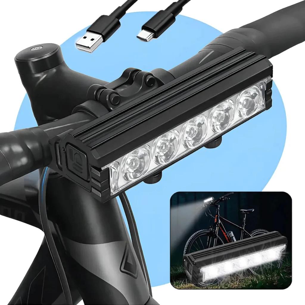 Farol Bike 5 Leds Forte Barra Alumínio USB Ciclismo Camping