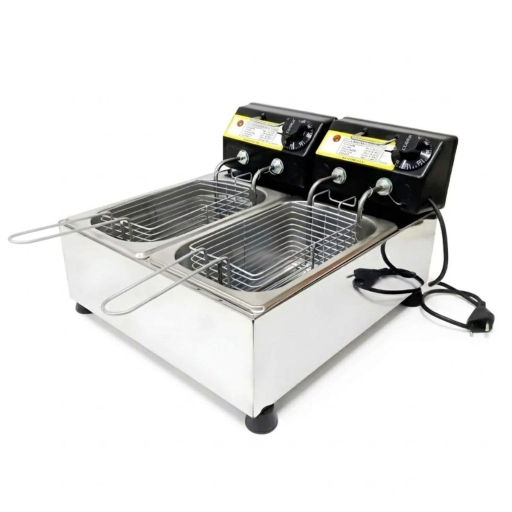 Fritadeira Elétrica Dupla 6L Industrial 2 Cubas Mais Produçã
