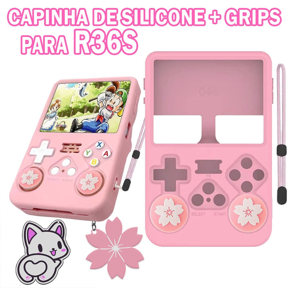 R③ Capinha de Silicone para R36S + Grips Personalizado Sakura - Case
