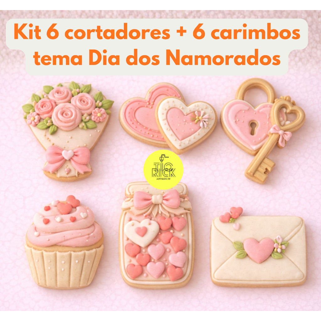 Kit 6 cortador de biscoito tema dia dos namorados com marcad