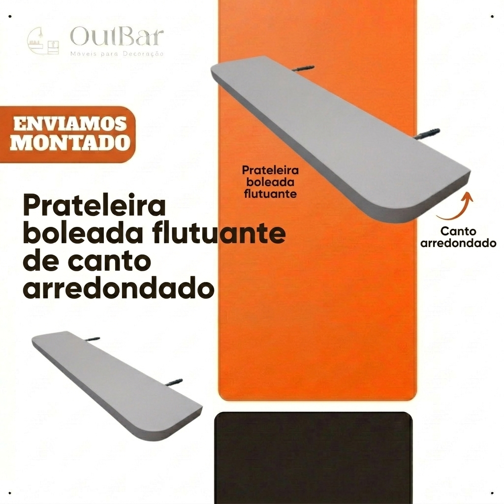 Prateleira boleada flutuante de canto arredondado MDF 15mm Branco c ...